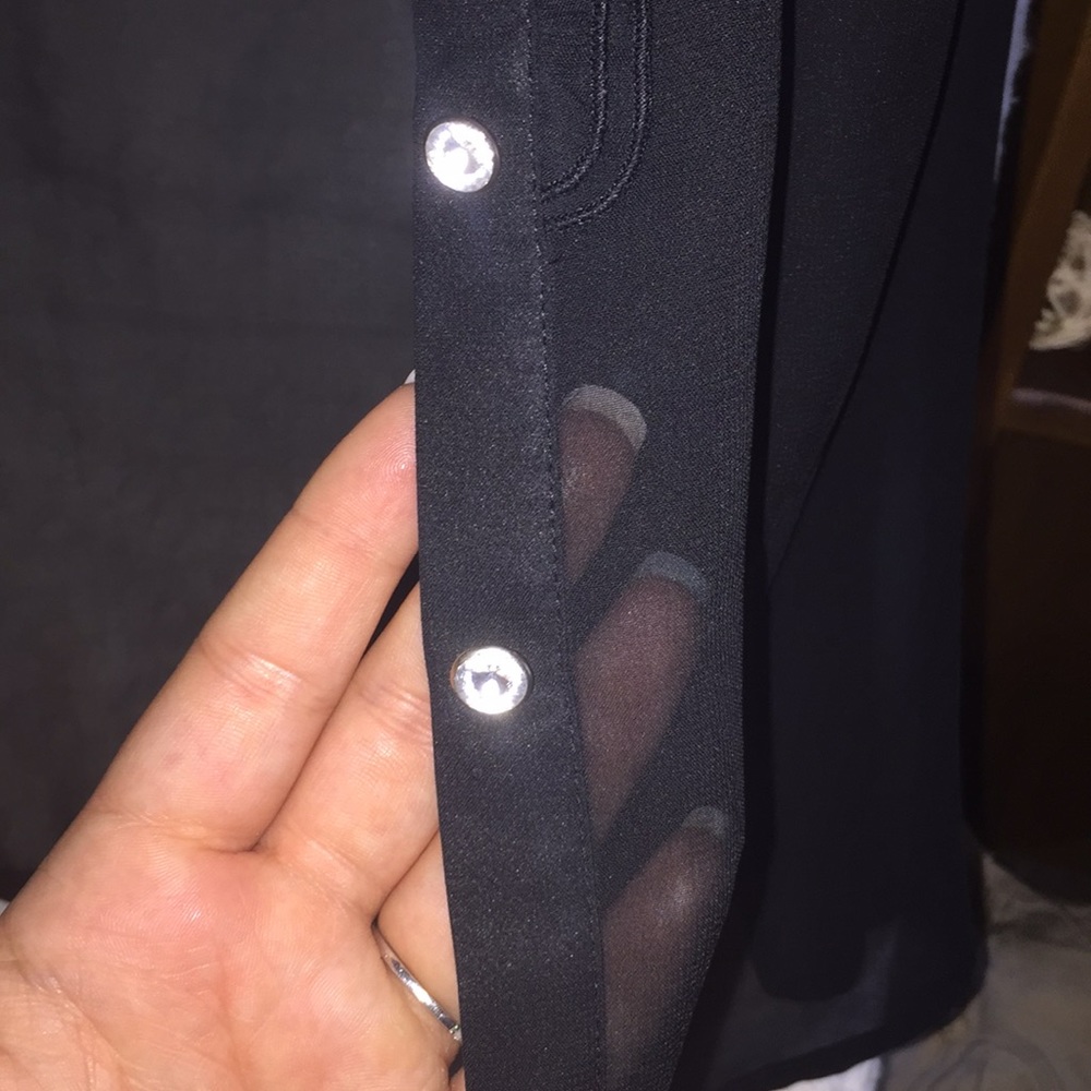 Sheer Button Down with Rhinestone Buttons - Picture 3 of 5